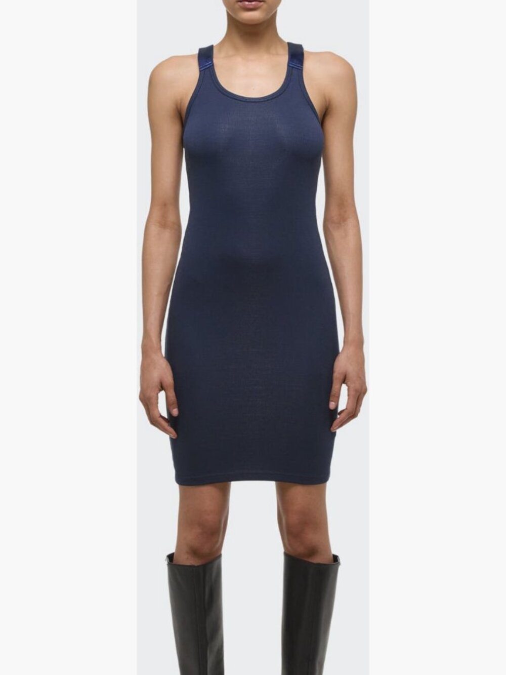 Helmut Lang Seatbelt Ribbed Tank Dress Scoopneck Navy Blue XS X-Small 0 2 NWT